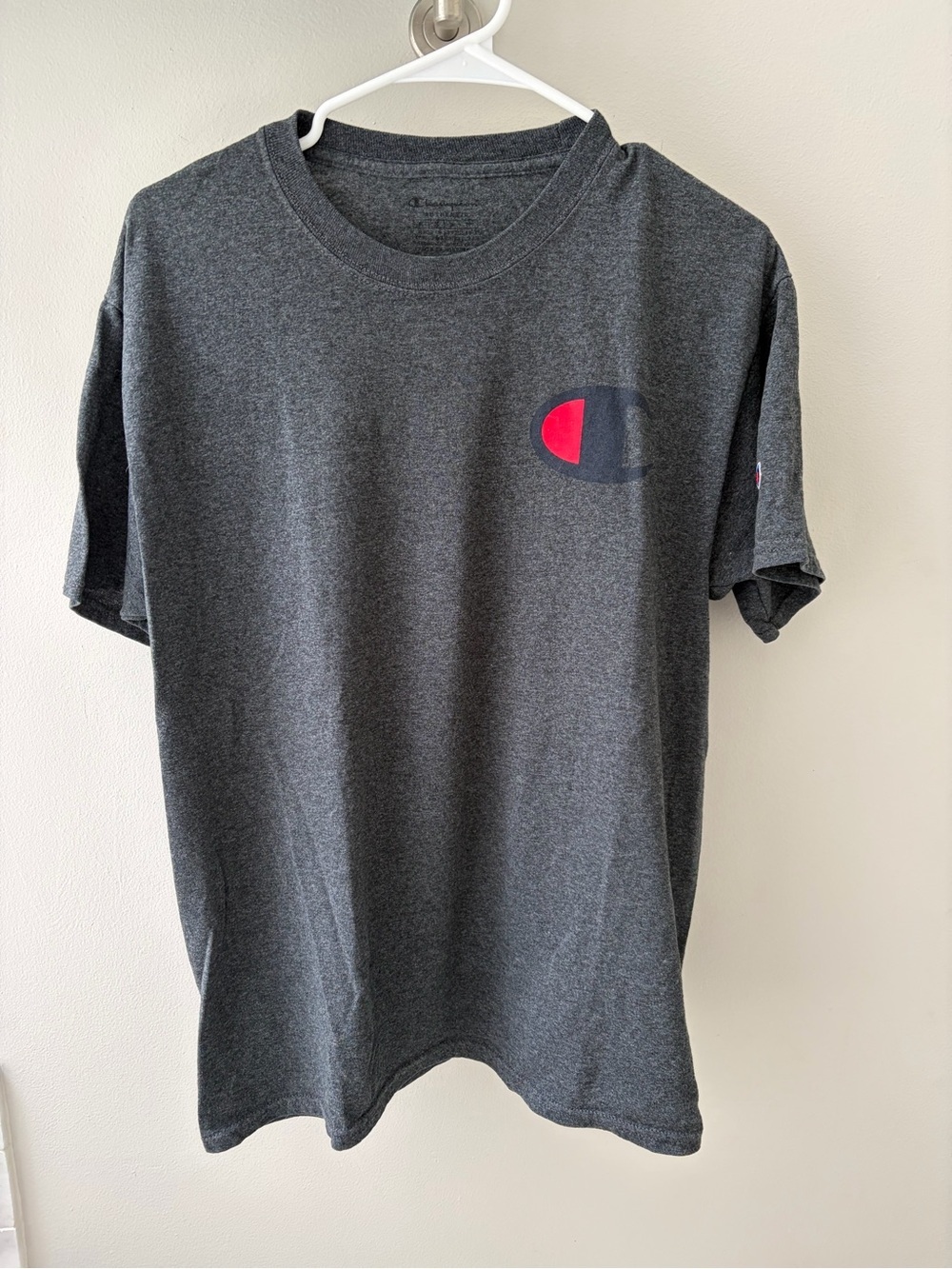 Champion Charcoal grey Short-Sleeve Tee with Red Logo men's medium